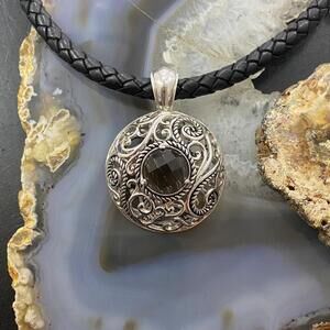 Carolyn Pollack Southwestern Style Sterling Round Smoky Quartz Enhancer Pendant
